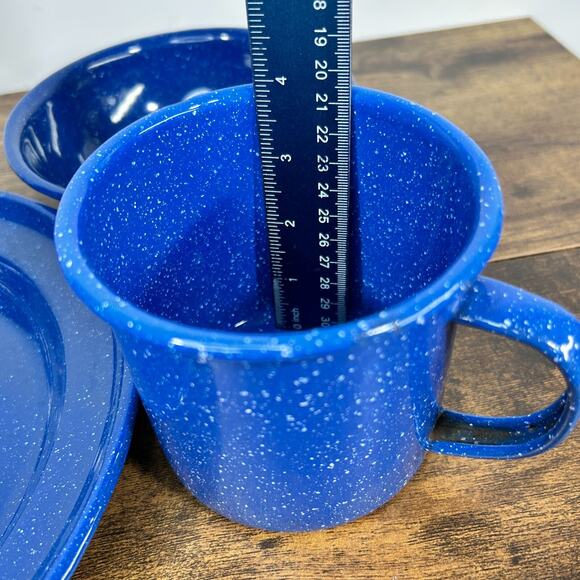 Enamel Ware Blue Speckled Metal Coffee Mug Cup Bowl Plate Cabin Camp Farmhouse - Picture 13 of 13